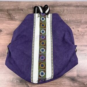 Goodhan Canvas Backpack Womens Purple Embroidered Boho Ethnic Rucksack